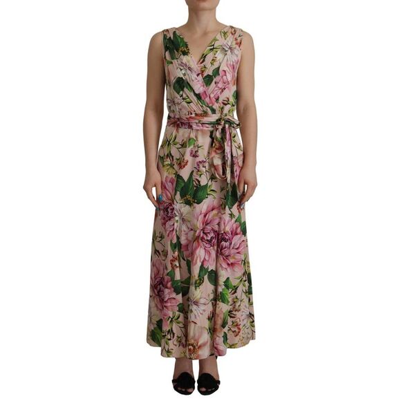 Dolce & Gabbana Multicolor Green Floral Silk Wrap Midi Dress main image 0